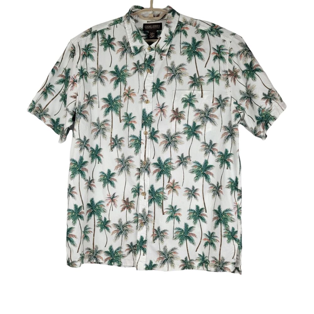 Cooke Street Hawiian Islands Mens Button Up S/S Shirt White Brown Green size XL